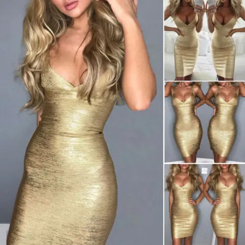 

Meihuida Women Sexy Deep V-Neck Sleveeless Skinny Sheath Dress Evening Party Bodycon Sequin Formal Wedding Knee-Length Dresses