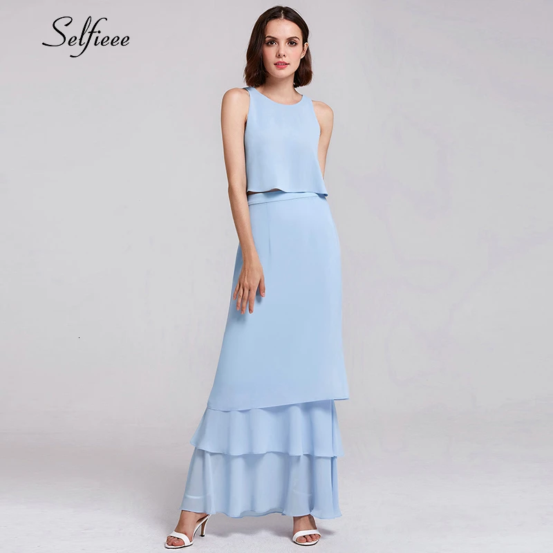 Сексуальное женское платье из двух частей ТРАПЕЦИЕВИДНОЕ длинное шифоновое без