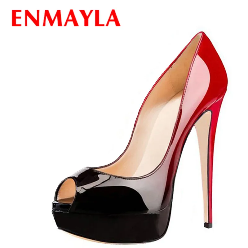 

ENMAYLA Women Sexy Peep Toe Stiletto Heels Pumps Mixed Colors High Heels Shoes Woman Thin Heels Nude Party Platform Pumps