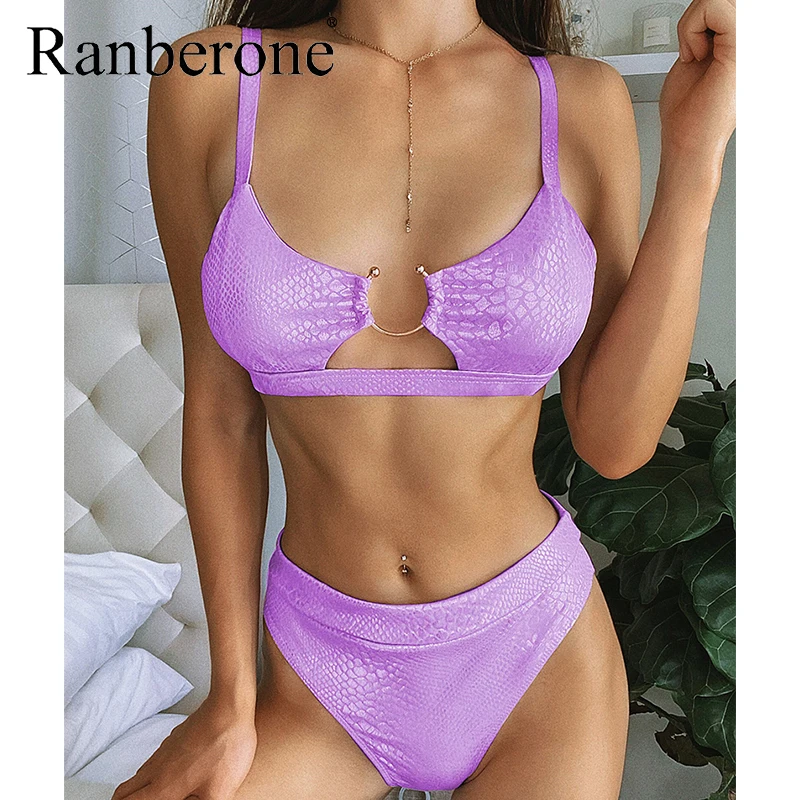 Ranberone 2020 женское фиолетовое сексуальное бикини с высокой талией Bronzing Два шт