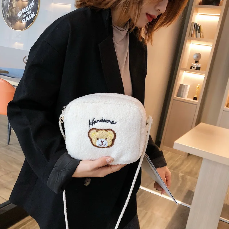 

Plush Bear New Style Bag Women's Korean-style Western Style 2019 Winter Fashion INS Shoulder Leisure Bag Fashion Cool Trend