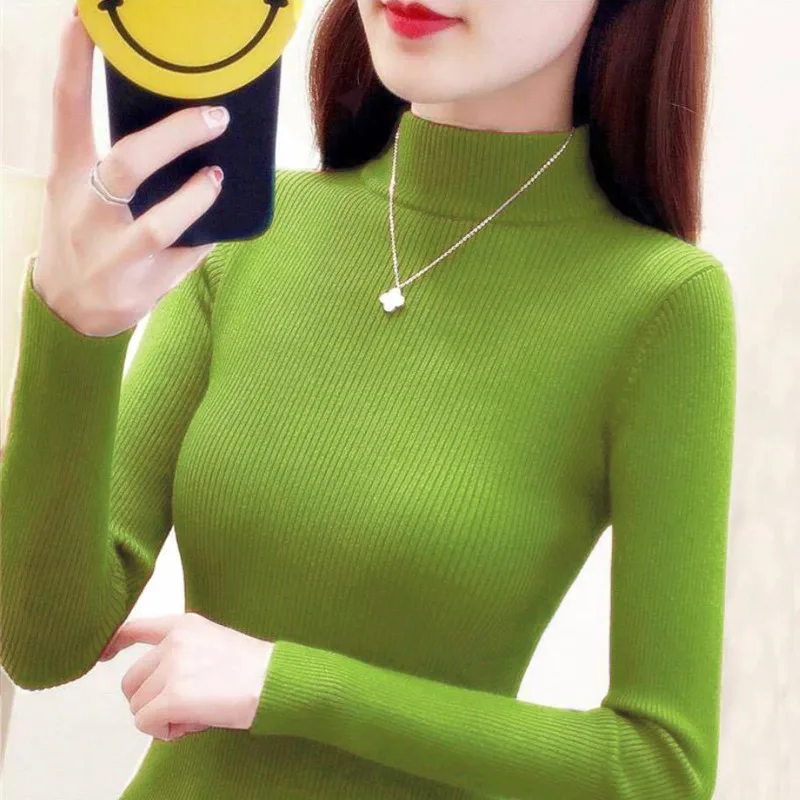 Peonfly Plus Size Elastic Women Sweater Turtleneck Pullovers Long Sleeve Korean Slim Solid Jumper Casual Basic Pull Femme 4xl | Женская