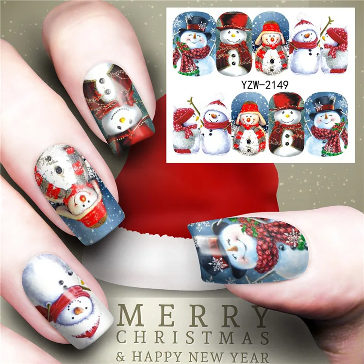 Рождественские наклейки для ногтей Санта-Клаус, лось, снеговик, водная переводная наклейка, Рождественский мультфильм, зимний, новогодний инструмент для маникюра - Color: H