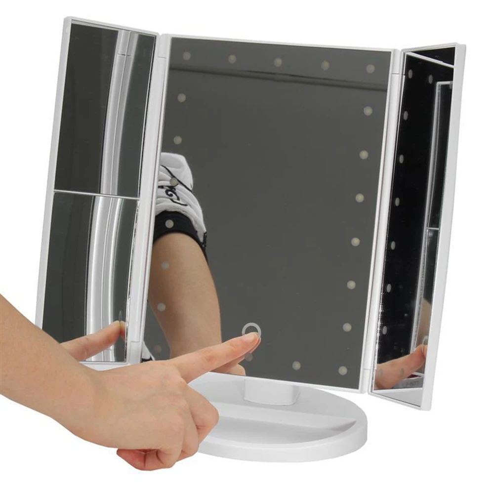 Hot LED Touch Screen 22 Light Makeup Mirror Table Desktop Makeup 1X/2X/3X Magnifying Mirrors Vanity 3 Folding Adjustable Mirror