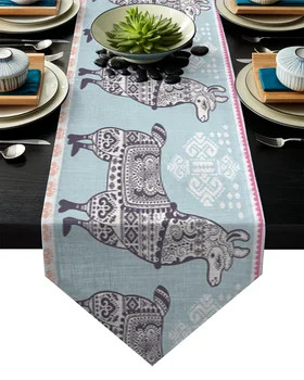 

Animal Cartoon Alpaca Ethnic Style Table Runner Christmas Decorations for Home Table Decorarion