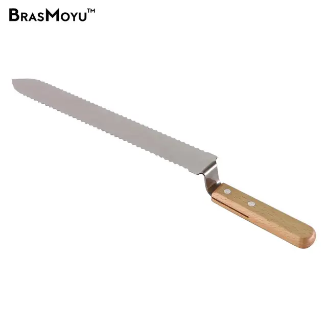 Mézvágó Kés Fa Fogantyúval Rozsdamentes Acél Penge Mézkivonó Berendezés Lapos Száj Egyetlen És Dupla Fog Széle - Image 3