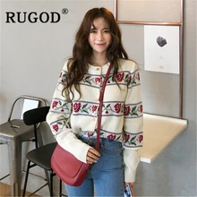 RUGOD осенний зимний свитер кардиганы женские с розами винтажное тонкое вязаное пальто Модные женские элегантные шикарные милые свитера