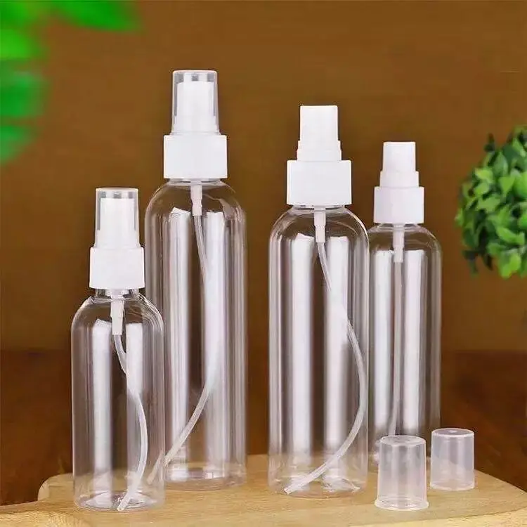 100개 10-100ml 스프레이 병 화장품 디스펜서 여행 키트 플라스틱 투명 미용 용기 세트 손 소독제 미니 미스트 스프레이
