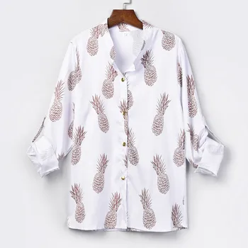 

Blouse Women Ladies Tops Womens Stand Collar Long Sleeves Pineapple Printing Cardigan Easy Blouse Tops blusas mujer de moda 2019