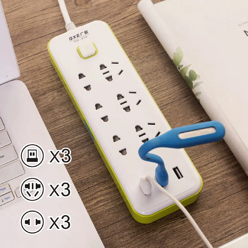 Протектор для экрана сенсорного Мощность полосы 2/3 USB Стандартный Plug расширители Выход переключатель управления 10A 220V 2500W