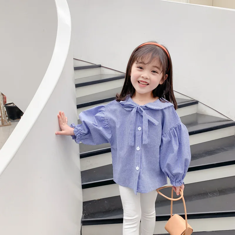 Блузка Детская осенняя в клетку с воротником-стойкой | Мать и ребенок