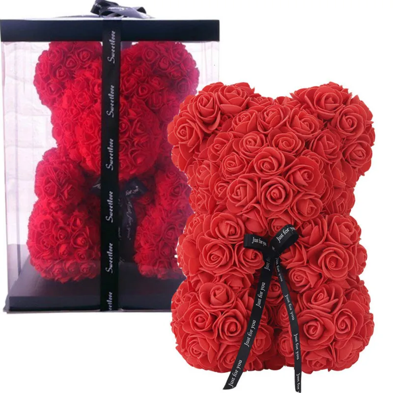 

Drop Shipping Valentine's Day Gift 25cm Red Rose Teddy Bear Rose Flower Artificial decoration Christmas Women's Valentine's gift