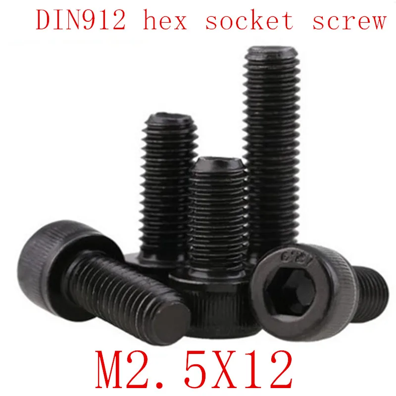 

50PCS DIN912 Grade 12.9 allen socket head screw M2.5*12 m2.5x12 Hexagon Socket Head Cap Screws Hex Socket Screw