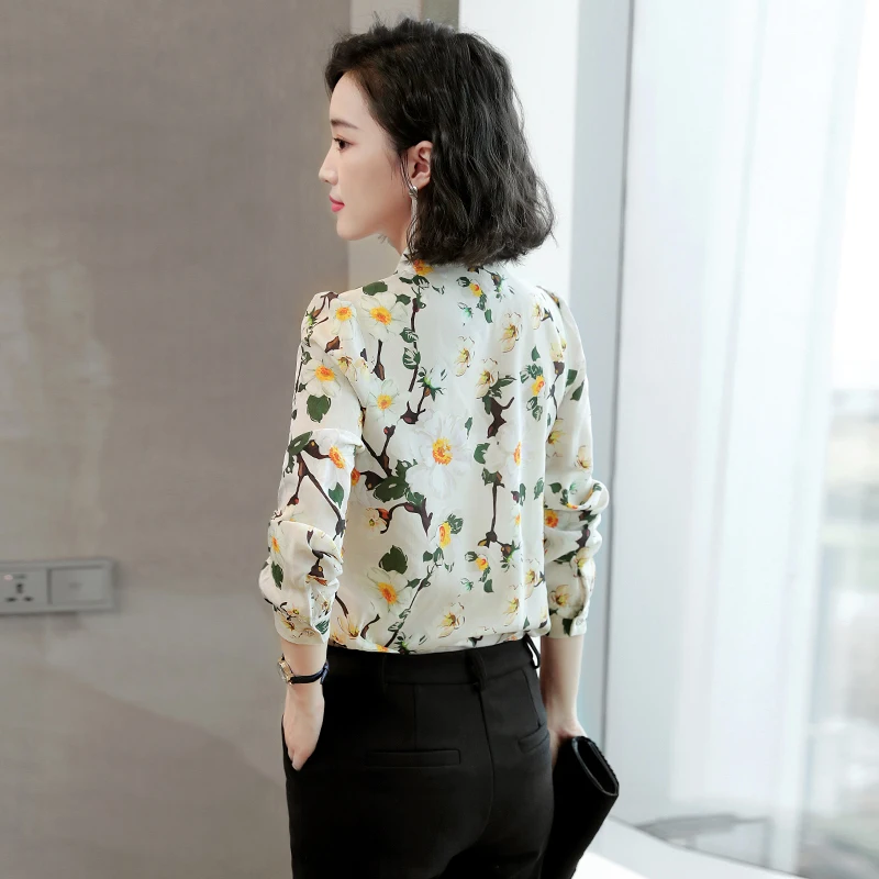 

100% Real Silk Blouse Womens Tops and Blouses Elegant Print Clothes Long Sleeve Shirts Spring Autumn Shirt 2020 LWL1569