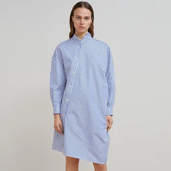 

Three-dimensional Tailoring Crossbody Collar Cotton Cloth Stripes Poplin Mini Shirt Skirt