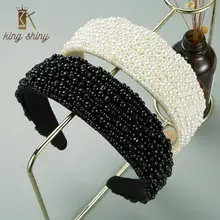 Za nowy projekt pełna imitacja perły z pałąkiem na głowę dla kobiety w stylu Vintage błyszczące kryształowe zroszony Hairband kobiece ślubne peruki imprezowe akcesoria