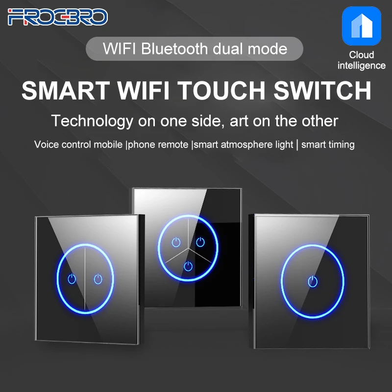 Frogbro 10a wi fi casa inteligente de controle casa luz interruptor parede toque interruptores controle remoto voz sem fio google