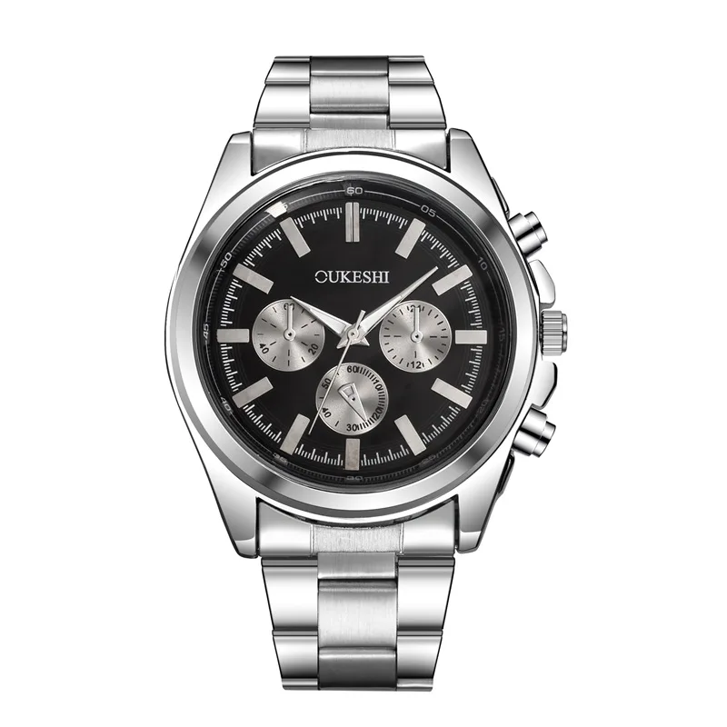 

Oukeshi Fashion Simple Three-Eyed Steel Belt Men's Watch Waterproof Steel Men's Quartz Watch Men's