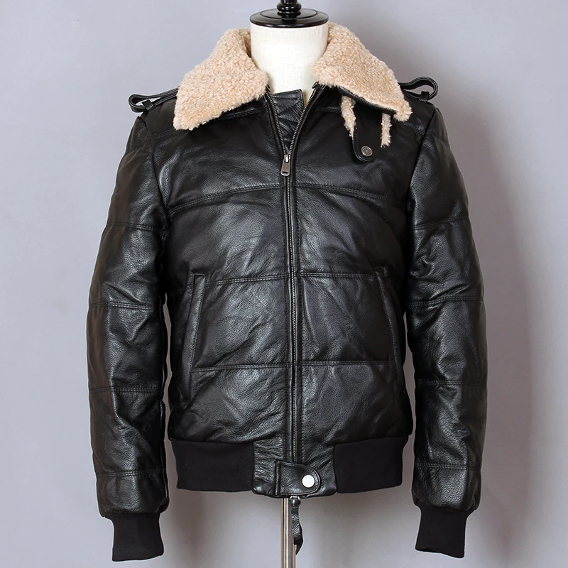 2019 мужская куртка из натуральной кожи модный толстый пуховик воловьей с меховым