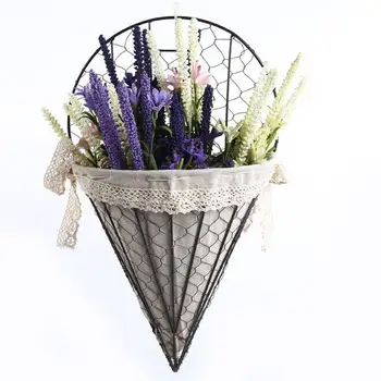 

Fan Shape Iron Art Rattan Woven Flower Basket Tapered Iron Frame Cloth Hanging Flower Basket Wall Mounted Hanging Flower Holder