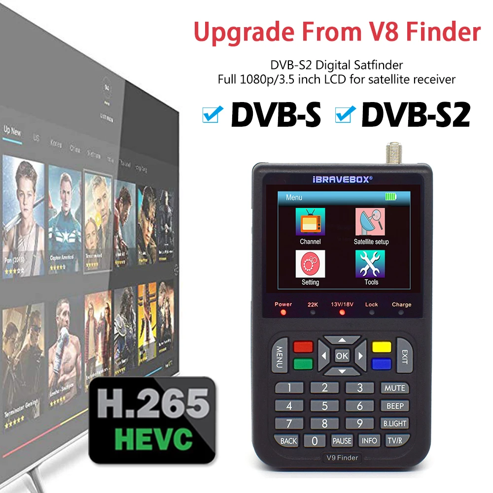 Обновление с V8 Finder DVB S2 Sat finder DVB-S2 спутниковый сигнал Finder Satelite Meter H.265 Full 1080P для спутниковых рецепторов