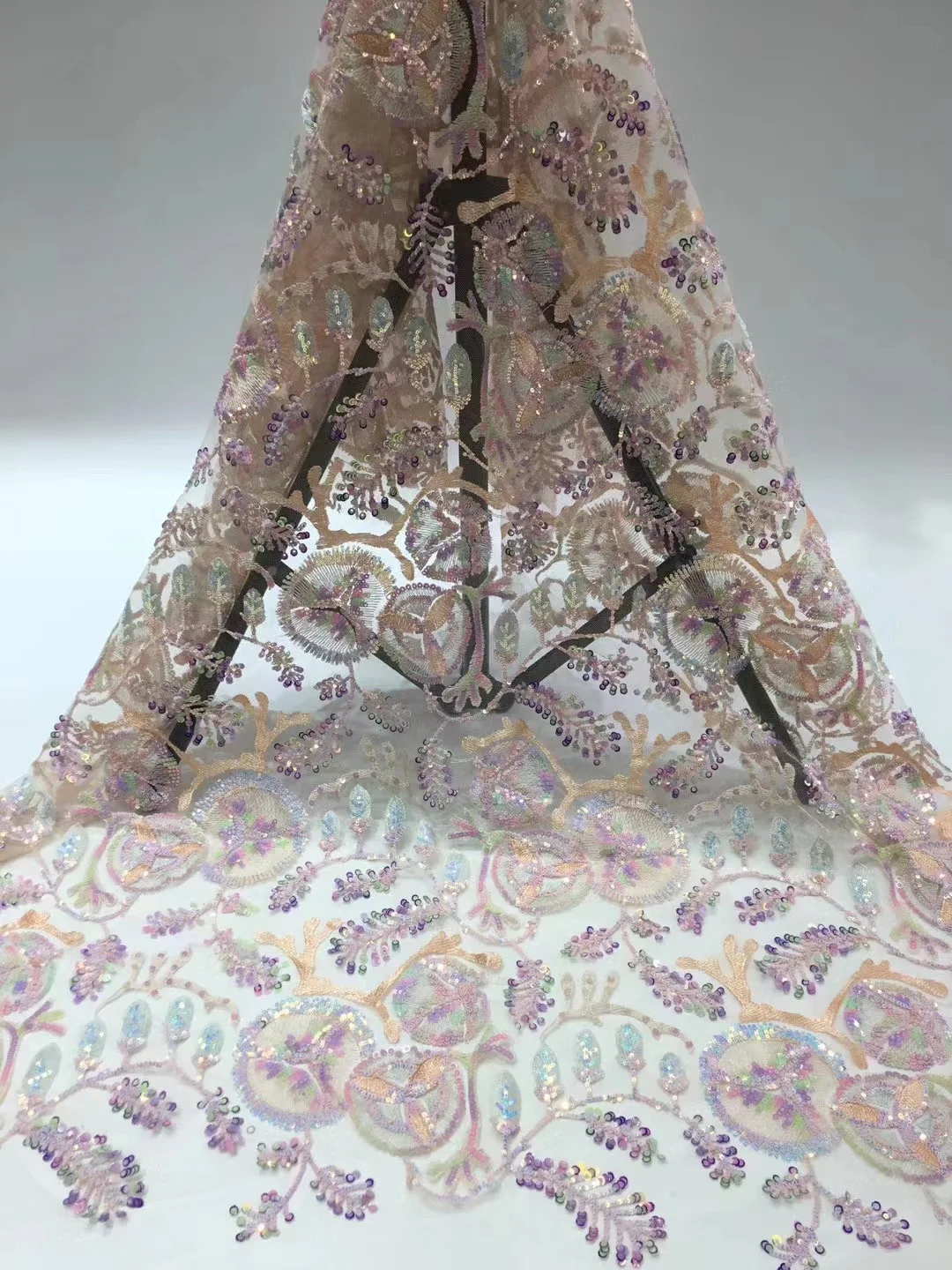 

Newly designed Nigerian lace fabric embroidered African sequined lace fabric French lace female evening dress D40891