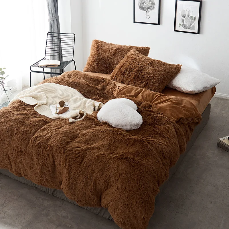 Coral fleece Winter Thick Bedding Set Pure Color Mink Velvet Duvet Cover Bed sheet Bed Linen Pillowcases Lamb velvet coral Coral fleece Winter Thick Bedding Set Pure Color Mink Velvet Duvet Cover Bed sheet Bed Linen Pillowcases Lamb velvet coral