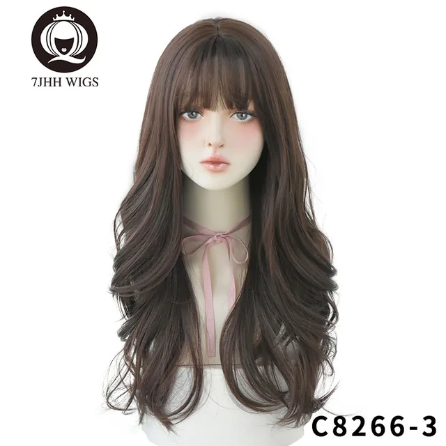 7JHH WIGS Light Brown Wig For Women With Fringe Fashion Heat Resistant Mid-Length Synthetic Wig C8266-3