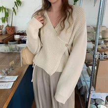 

Spring Autumn Knitted Cardigan Sweater Women Korean Fashion V Neck Sweaters Ladies Long Sleeve Woman Top Cardigan Feminino