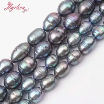 

9-10,12-14mm Oval Gray Freshwater Pearl Beads Natural Stone Beads For Necklace Bracelets Earring Jewelry Making 15"Free Shipping