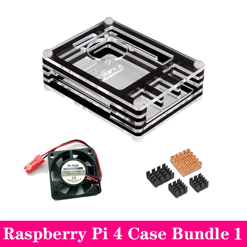 Bundle 1 Raspberry Pi 4 акриловый корпус 9 слоев акриловый корпус с охлаждающим вентилятором алюминиевый радиатор для Raspberry Pi 4 Модель B Pi 4B - Цвет: Bundle 1