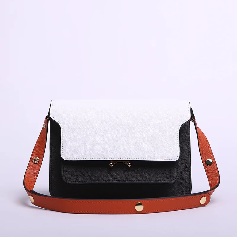 MZORANGE женская сумка на плечо из натуральной кожи, роскошная Высококачественная разноцветная сумка в стиле пэчворк, дизайнерская женская сумка через плечо - Цвет: Orange-black-white
