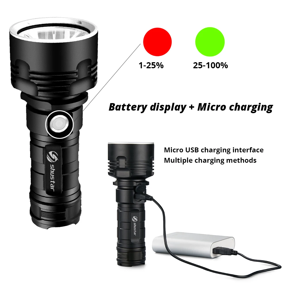 Ultra Bright LED Flashlight with XHP70.2 Lamp Bead 3 Lighting Modes Waterproof Camping Huting Light Powered By 26650 Battery