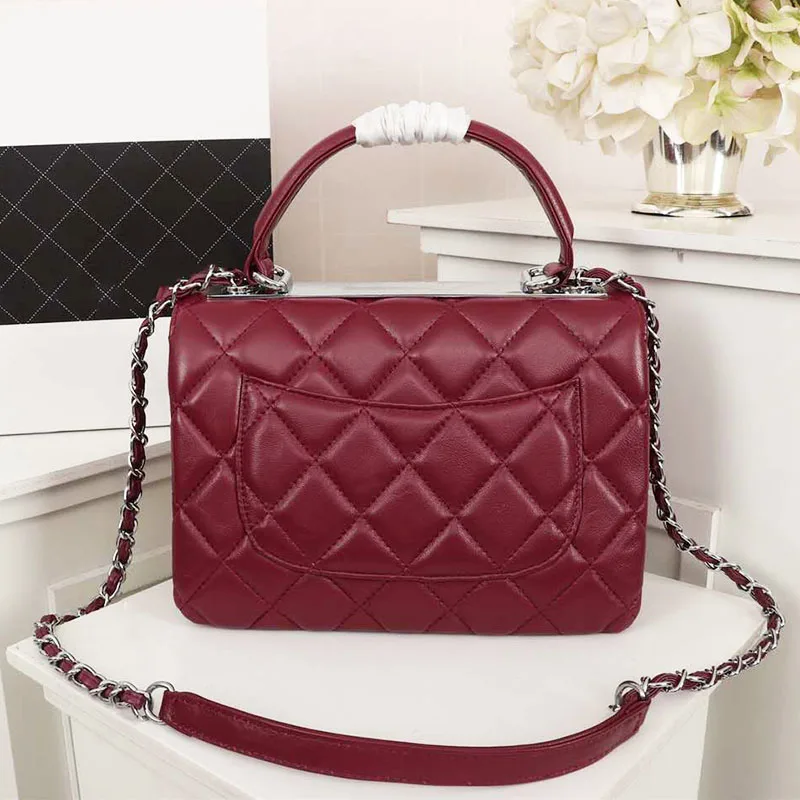 Hot Selling Handbag Tote Bags Fashion Design Ladies One Shoulder Bag For Women Classic Deluxe Real Leather Slant Purse Bag - Цвет: wine red  sliver