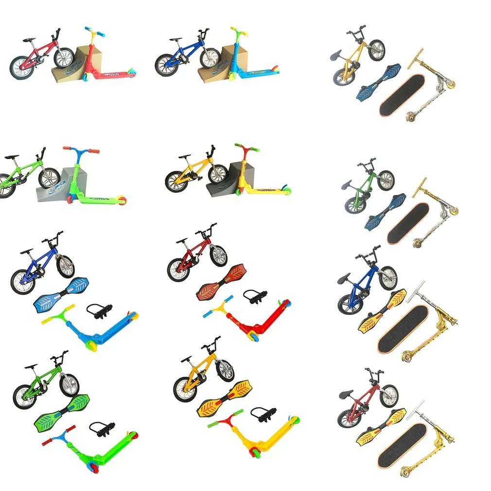 

Educational Toy Desktop Alloy For Kids Bike Scooter Fingertip Movement Entertainment Fun Lightweight Mini Finger Skateboard Set
