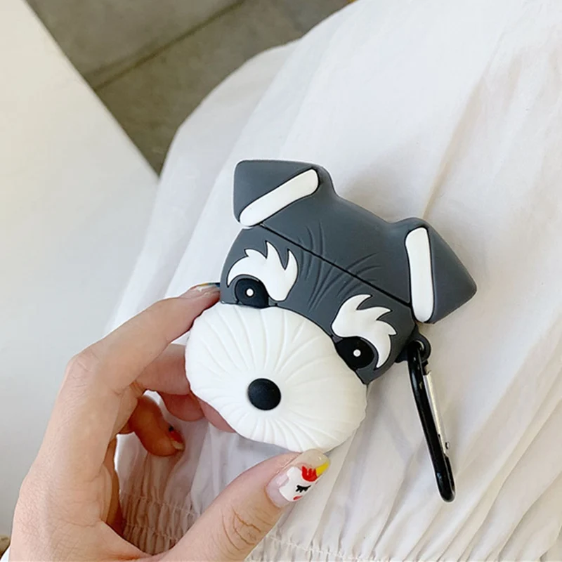 Милый мягкий силиконовый чехол для наушников Schnauzer, для Apple Airpods, Bluetooth, беспроводные наушники, защитный чехол