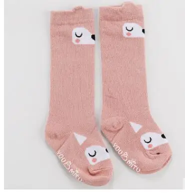 Гольфы, нескользящие носки для малышей носки до колена с полосками животных для мальчиков кожаные носки для девочек одежда с принтом животных - Цвет: pink rabbit