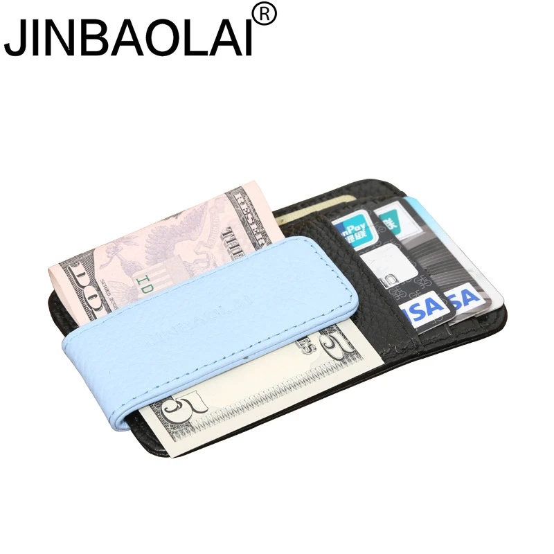 

JINBAOLAI Men's Casual Practical Top Layer Cowhide Money Clip Magnetic Buckle Leather Zero Wallet Card Bag Free Shipping