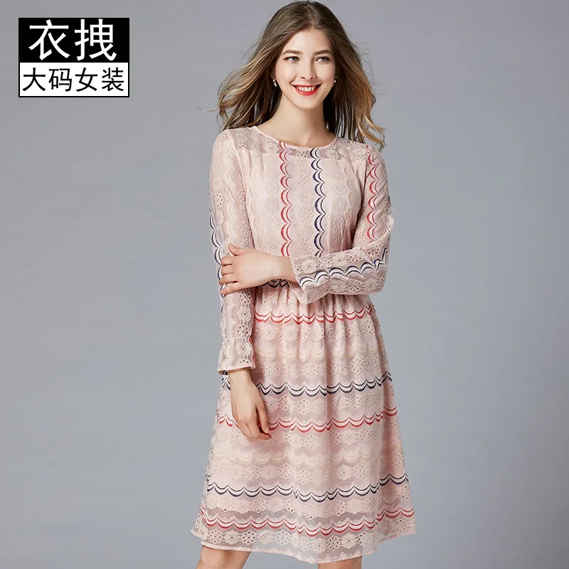 

Brand Dress 2019 Spring Clothing New Style Hong Kong Flavor Elegant Lace da ma qun Plus-sized 200
