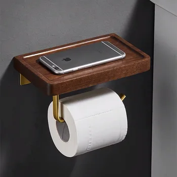 

Solid Wood Tissue Rack Storage Rack New Creative Bathroom Golden Roll Stand Toilet Paper Box Mobile Phone Toilet Paper Rack