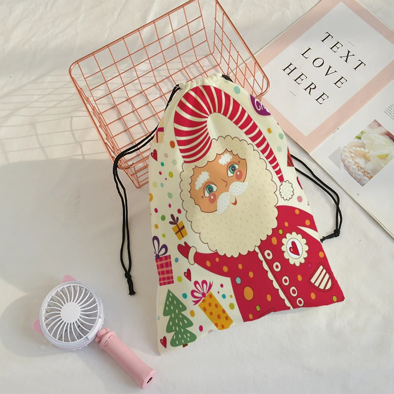 

Cute gift pocket Merry christmas Printing bag Christmas present Drawstring Bags Women Multi-style Travel Backpack