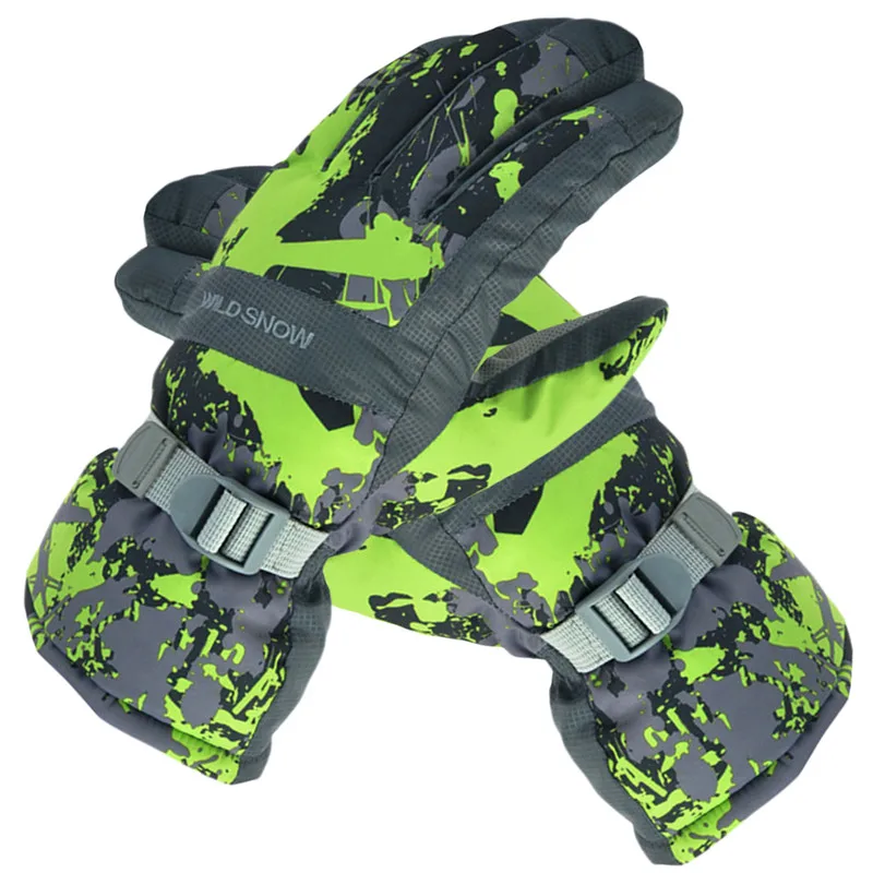 green map Winter Outdoor Men Ski Gloves Snowboard Snowmobile Motorcycle Gloves Skiing Riding Climbing Snow Waterproof Gloves PYG-816 - Цвет: green map