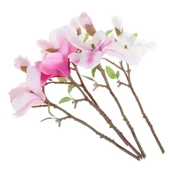 

5 Pcs Artificial Magnolia Silk Fake Flowers Simulation Leaf Short Branch Bouquet