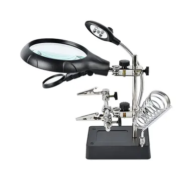 

Soldering Iron Station Stand With Welding Magnifying Glass Clip Clamp Third Hand Helping Desktop Magnifier Soldering Repair Tool