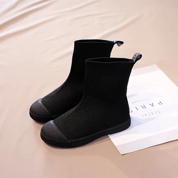 

Children Booties Solid color Black Kids Socks shoes Fly Knitting Girls Mid-top Snow Booties Letter Soft Bottom Warm SX252