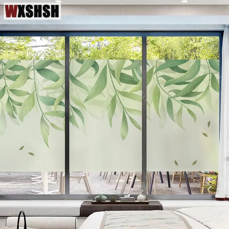 Custom Size Electrostatic Glass Foil Leaves Pattern Thermal-Insulation Stained Window Film For Bathroom Bedroom Kitchen Balcony | Дом и сад
