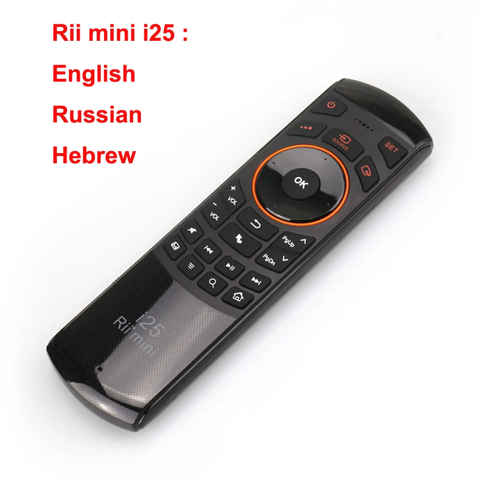 Rii Mini i25A 2,4G Беспроводная Летающая воздушная мышь русская английская Иврит Клавиатура Rii i25 пульт дистанционного управления для Android tv пульт дистанционного управления