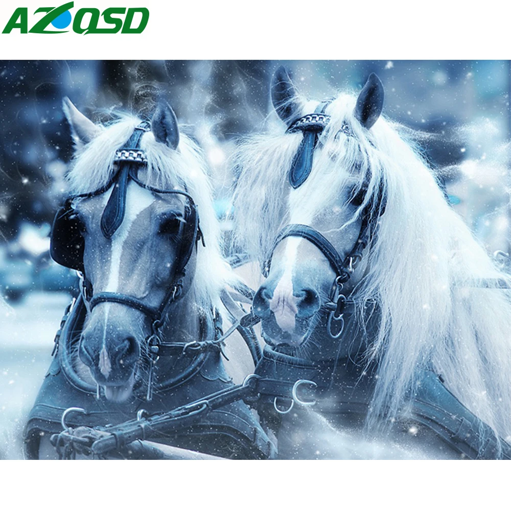 

AZQSD Diamond Painting Horse Cross Stitch Diamond Embroidery 5D DIY Full Square Drill Animal Mosaic Home Decor Handmade Gift