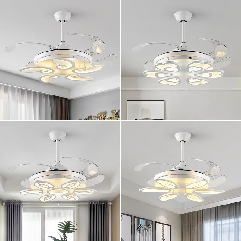 

Modern Simple Invisible Ceiling Fan Lamp Nordic LED Living Room Dining Bedroom Study Ceiling Fan Light with Remote Control
