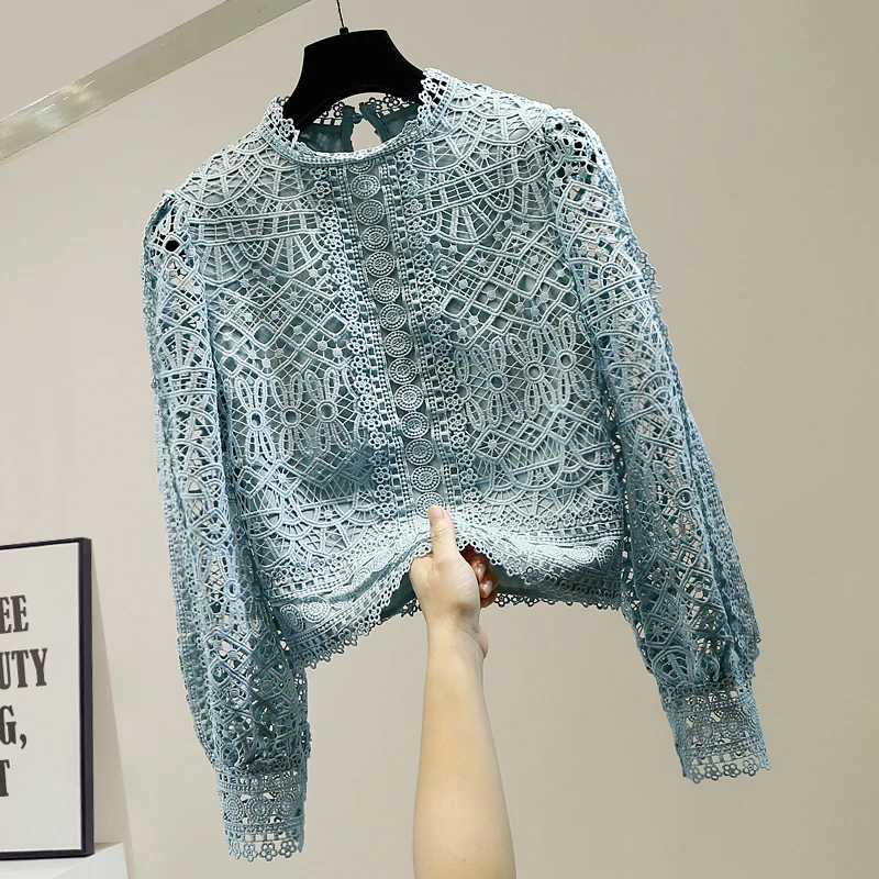 Women's Lace Shirt New Crocheted Hollow-out Long